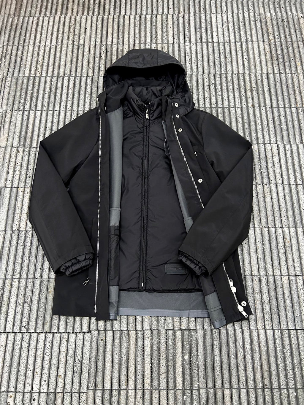 Prada Hooded Stand Collar Fabric Two-Piece Jacket
