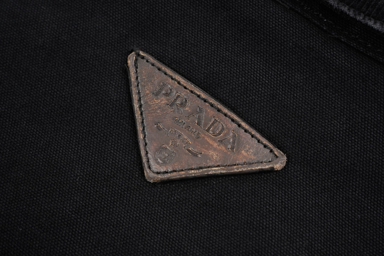 Prada Distressed Cotton Jacket with Triangular Leather Label