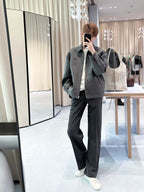 Miu Miu Collared Plaid Letter Embroidered Long-Sleeved Jacket