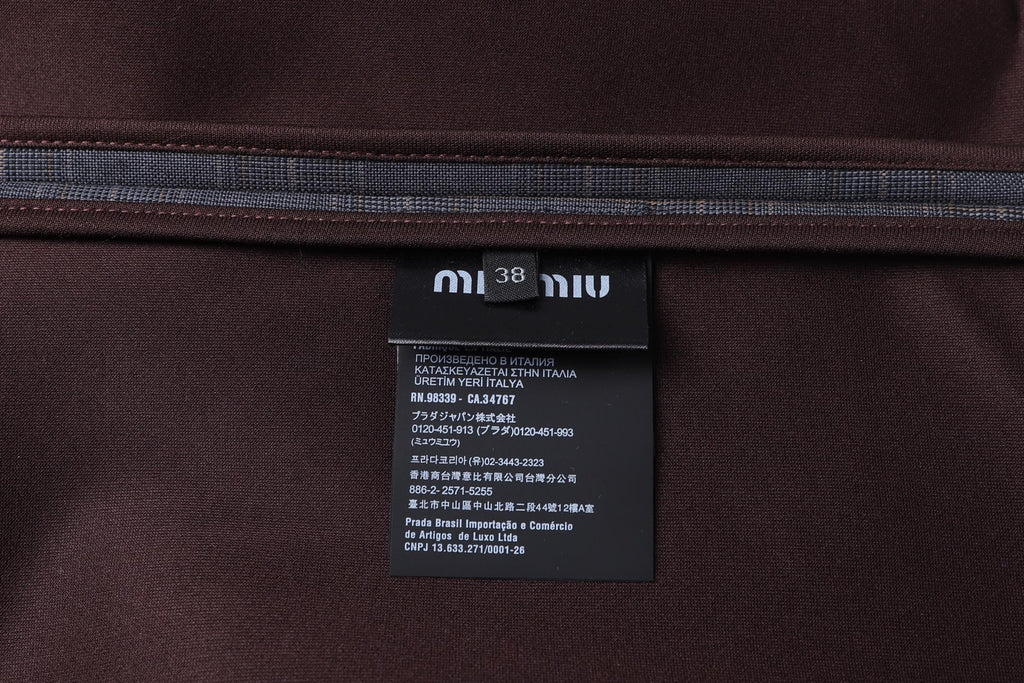 Miu Miu Collared Plaid Letter Embroidered Long-Sleeved Jacket