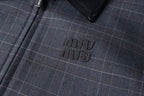 Miu Miu Collared Plaid Letter Embroidered Long-Sleeved Jacket