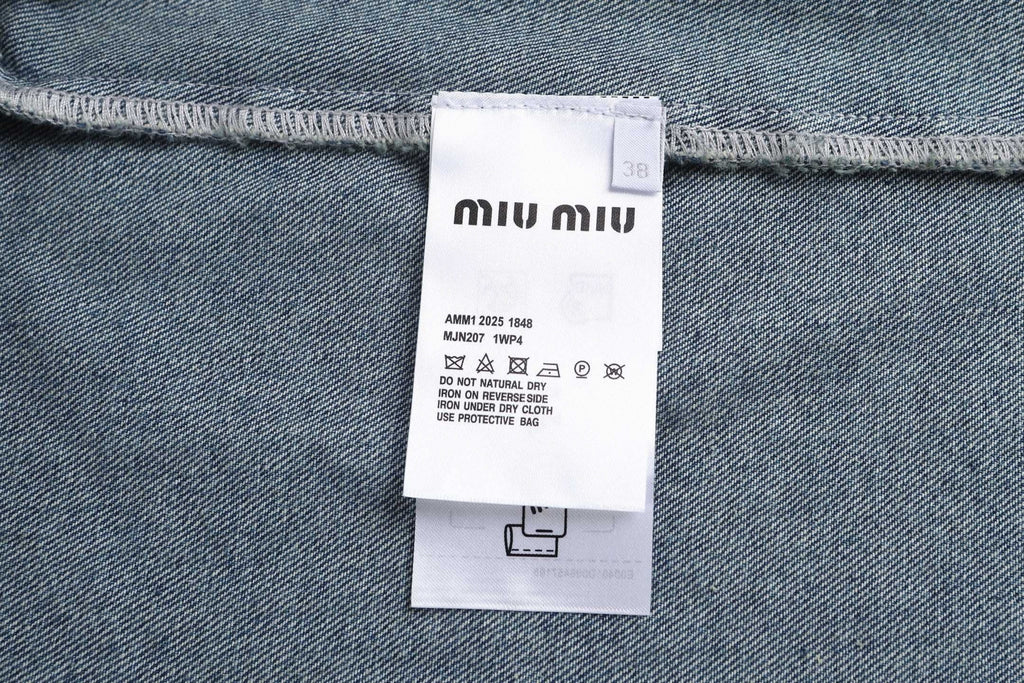 Miu Miu Hooded Embroidered Solid Color Zip-Up Denim Jacket