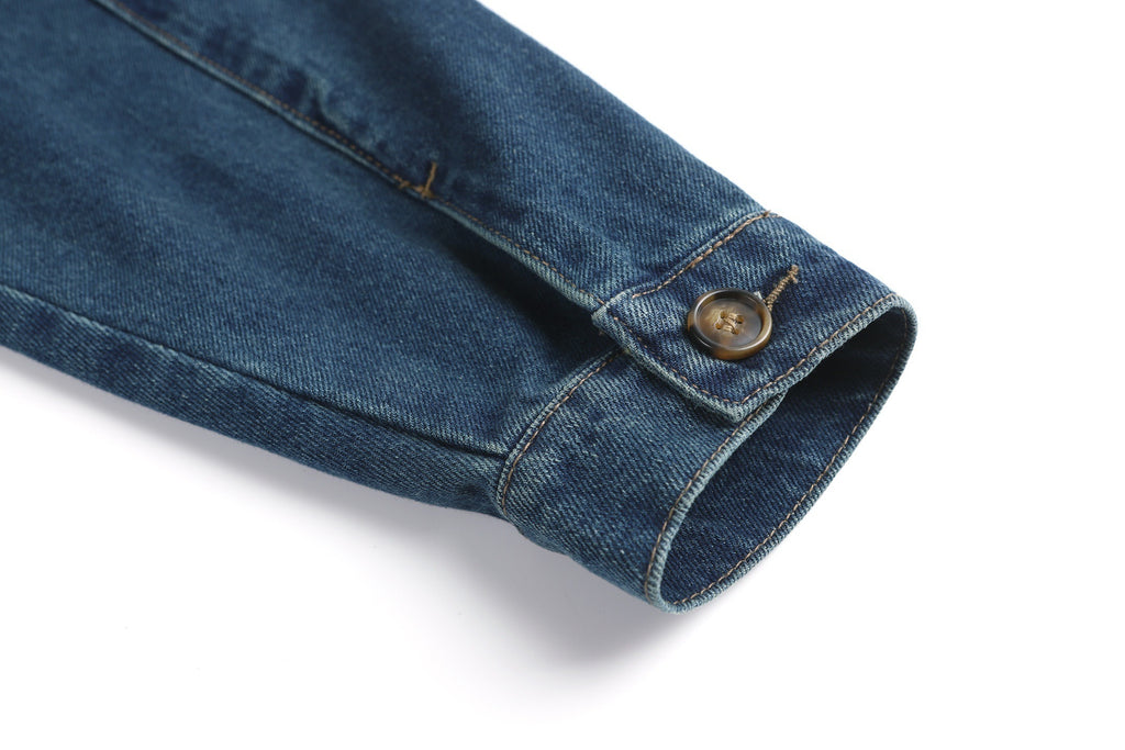 Miu Miu Hooded Embroidered Solid Color Zip-Up Denim Jacket