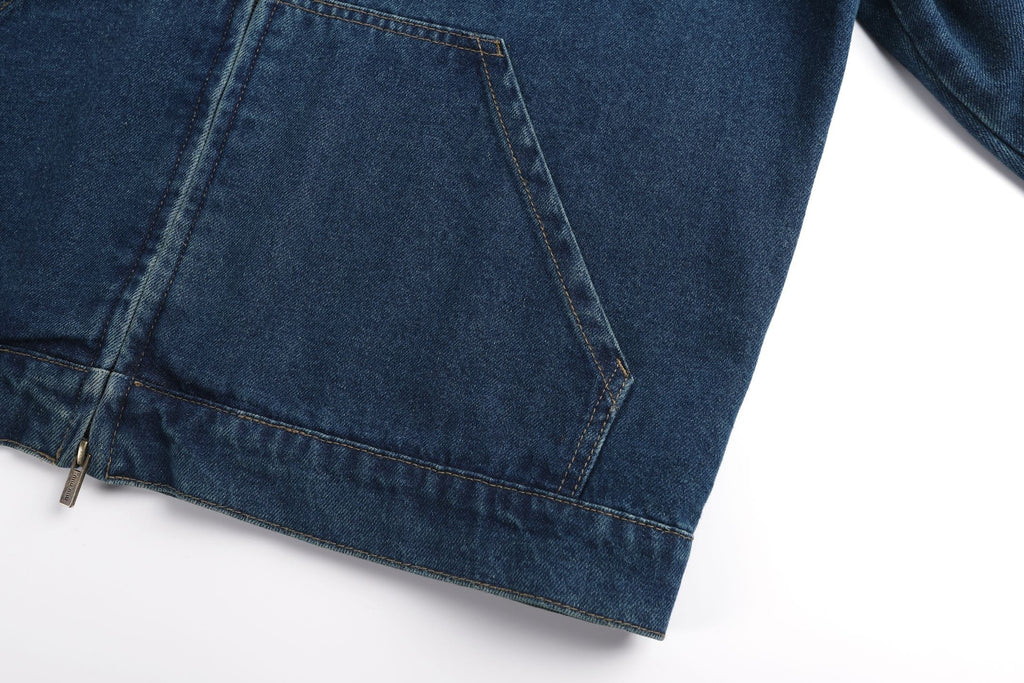 Miu Miu Hooded Embroidered Solid Color Zip-Up Denim Jacket