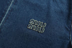 Miu Miu Hooded Embroidered Solid Color Zip-Up Denim Jacket