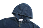 Miu Miu Hooded Embroidered Solid Color Zip-Up Denim Jacket