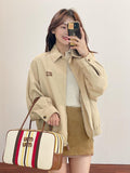 Miu Miu Solid Color Lapel Zip-Up Logo Long-Sleeved Jacket
