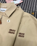 Miu Miu Solid Color Lapel Zip-Up Logo Long-Sleeved Jacket