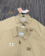 Miu Miu Solid Color Lapel Zip-Up Logo Long-Sleeved Jacket