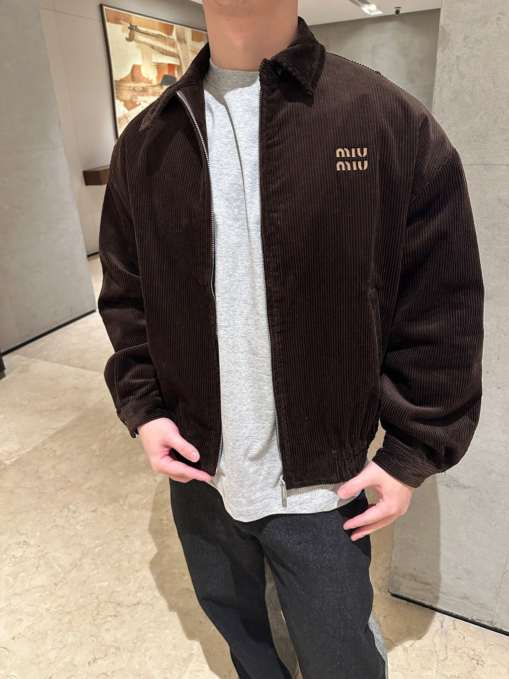 Miu Miu Letter Embroidery Corduroy Jacket
