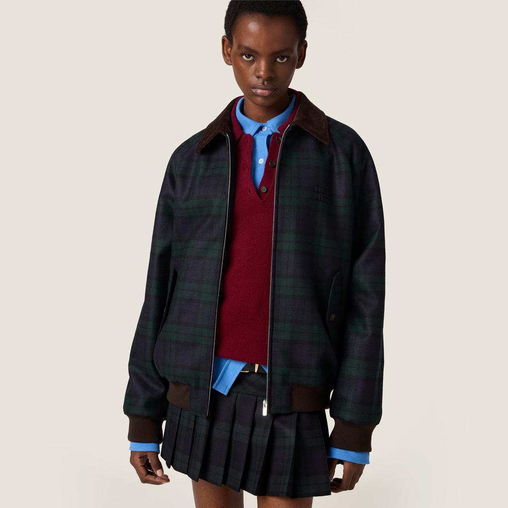 Miu Miu Dark Green Plaid Cotton-Padded Jacket