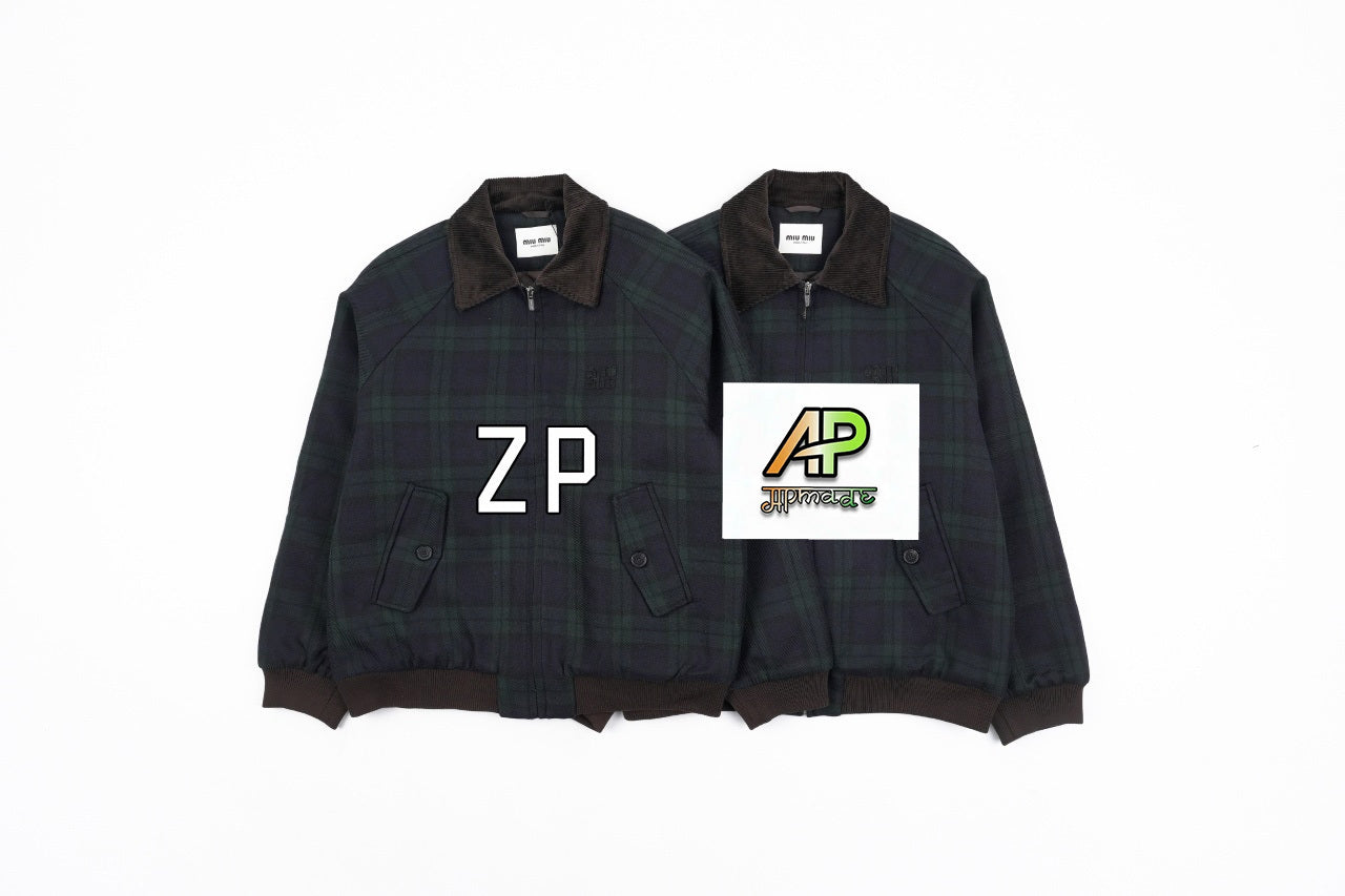 Miu Miu Dark Green Plaid Cotton-Padded Jacket