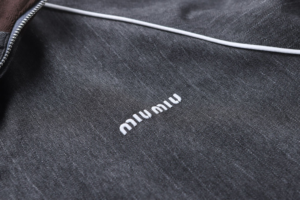 Miu Miu Stand-Up Collar Pinstripe Zip-Up Jacket
