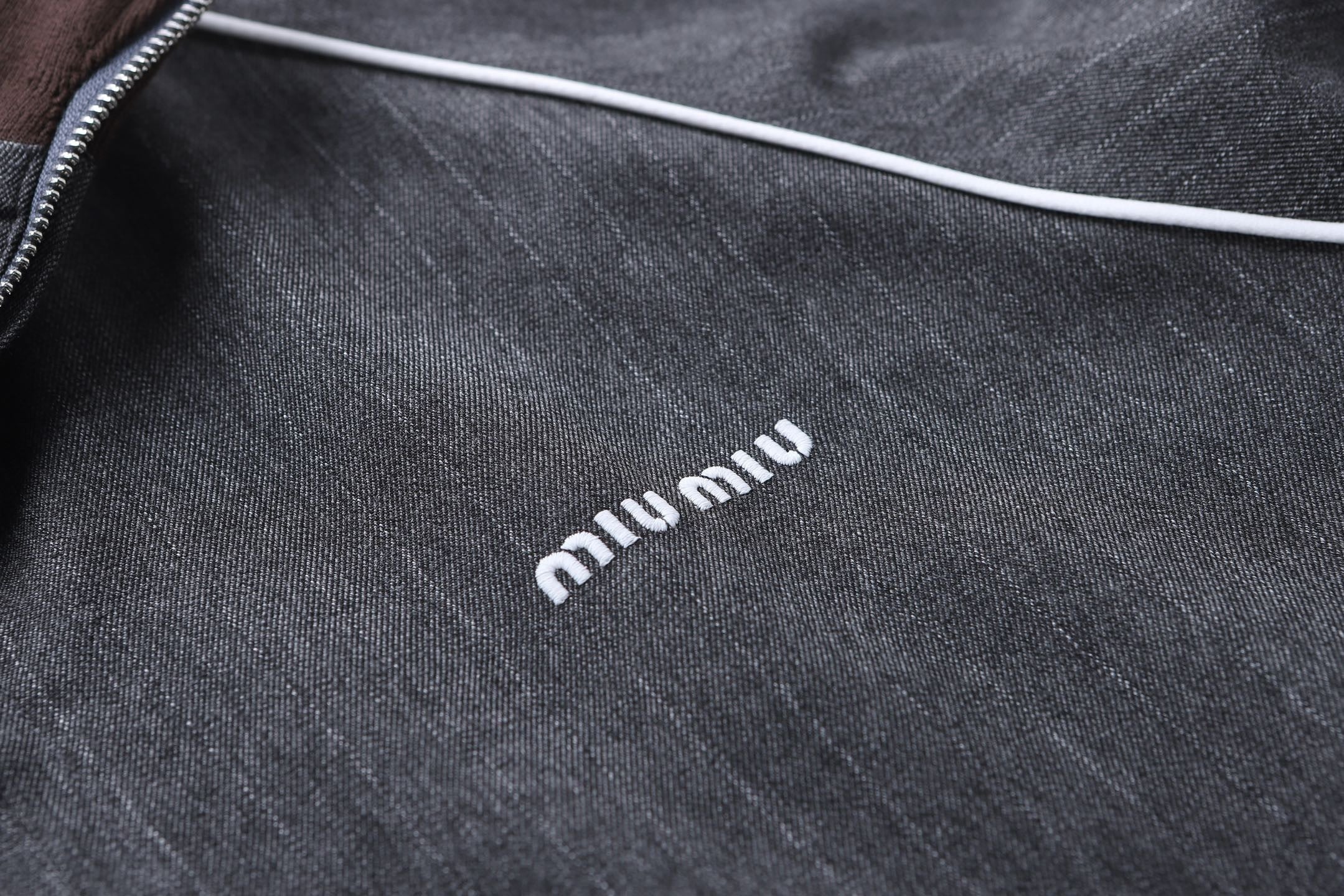 Miu Miu Stand-Up Collar Pinstripe Zip-Up Jacket