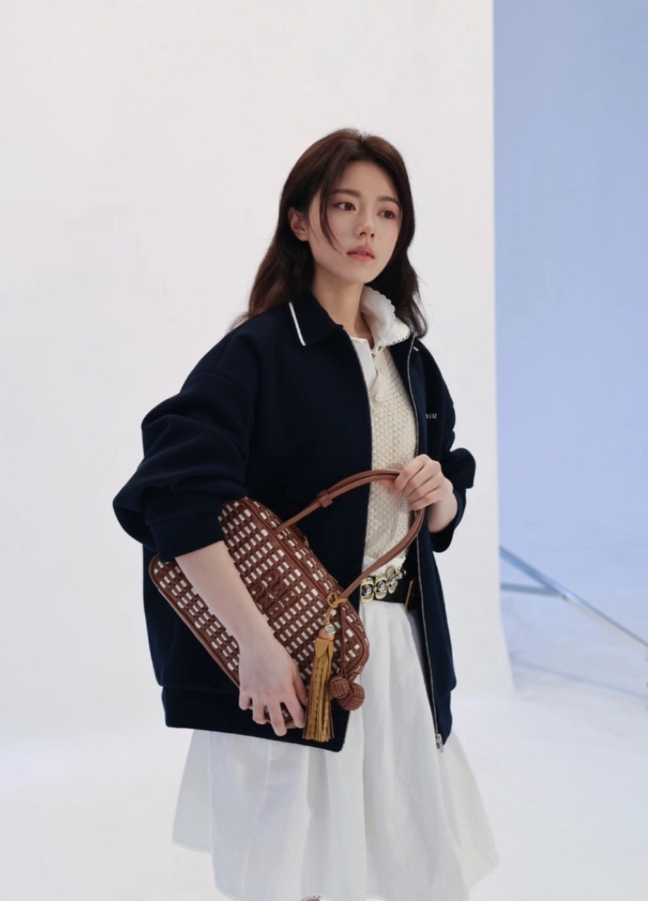 Miu Miu Striped Letter Embroidered Jacket