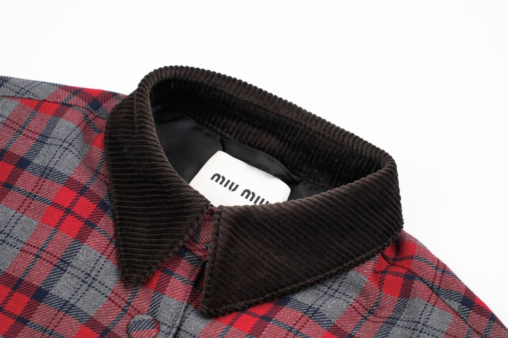 Miu Miu Small Checkered Cotton-Padded Jacket