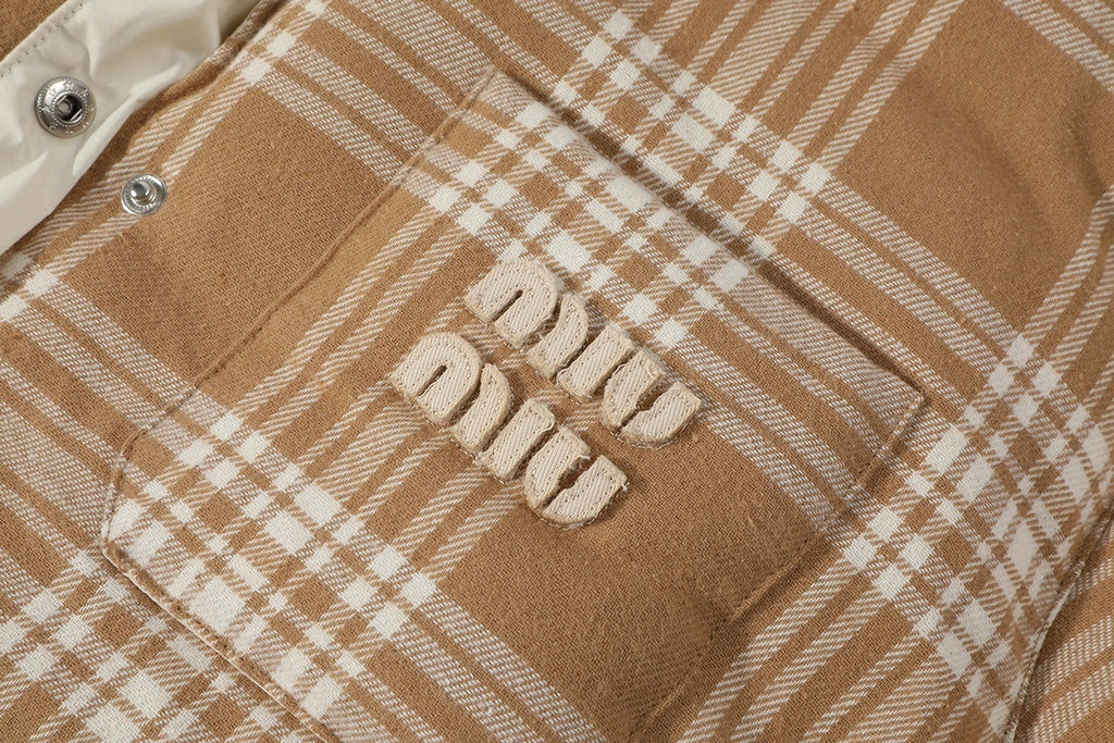 Miu Miu Mid-Weight Plaid Down Jacket