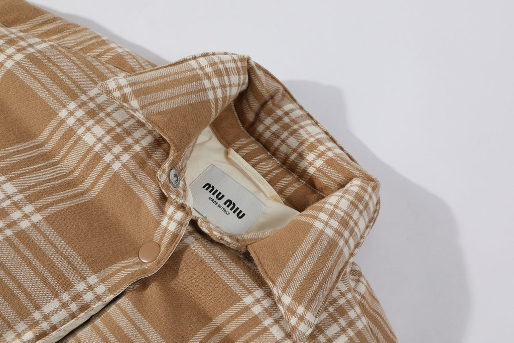 Miu Miu Mid-Weight Plaid Down Jacket