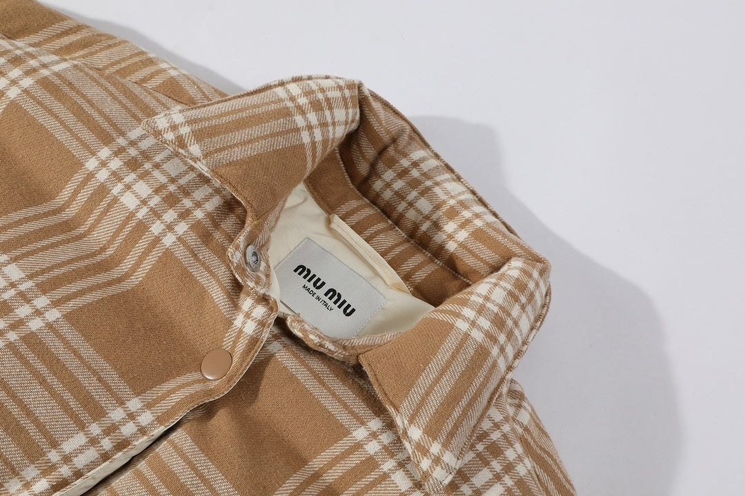 Miu Miu Mid-Weight Plaid Down Jacket