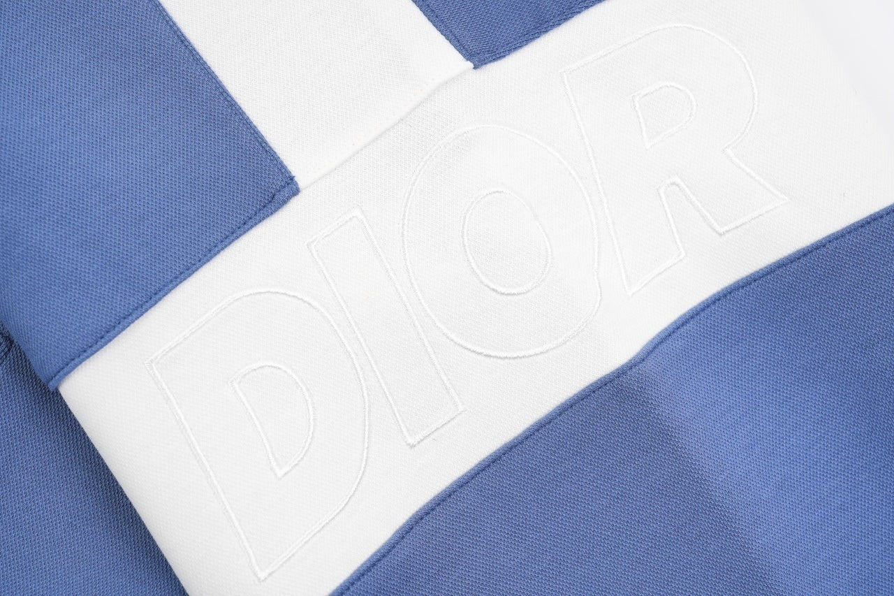 Dior CD Blue and White Patchwork Stand Collar Zip-Up Jacket