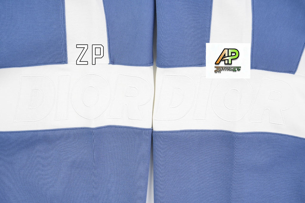 Dior CD Blue and White Patchwork Stand Collar Zip-Up Jacket