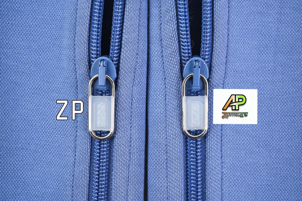 Dior CD Blue and White Patchwork Stand Collar Zip-Up Jacket