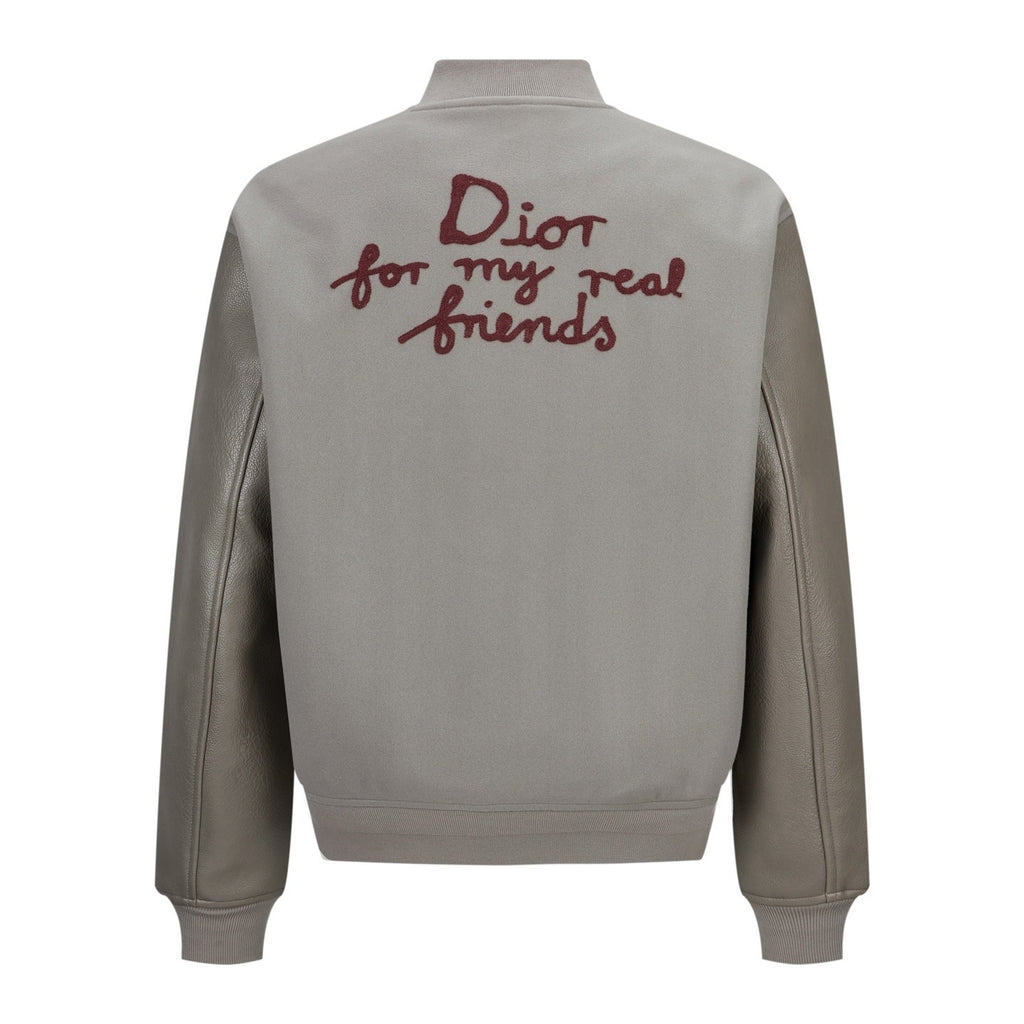 Dior Towel Embroidered Patchwork Leather Baseball Jacket
