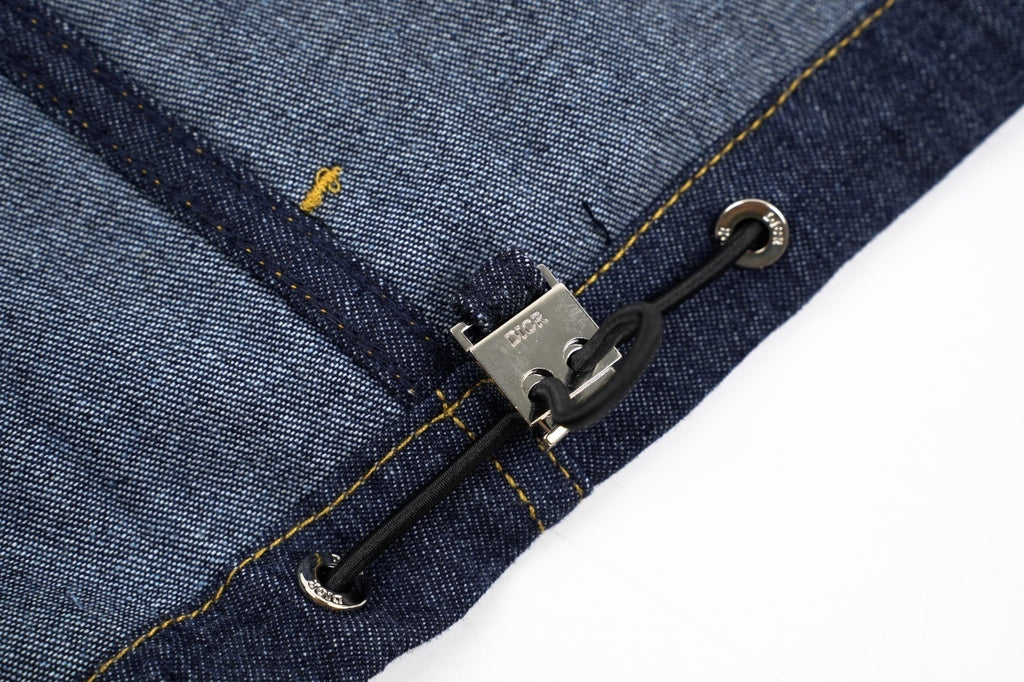 Dior Embroidered Topstitched Denim Stand-Up Collar Jacket