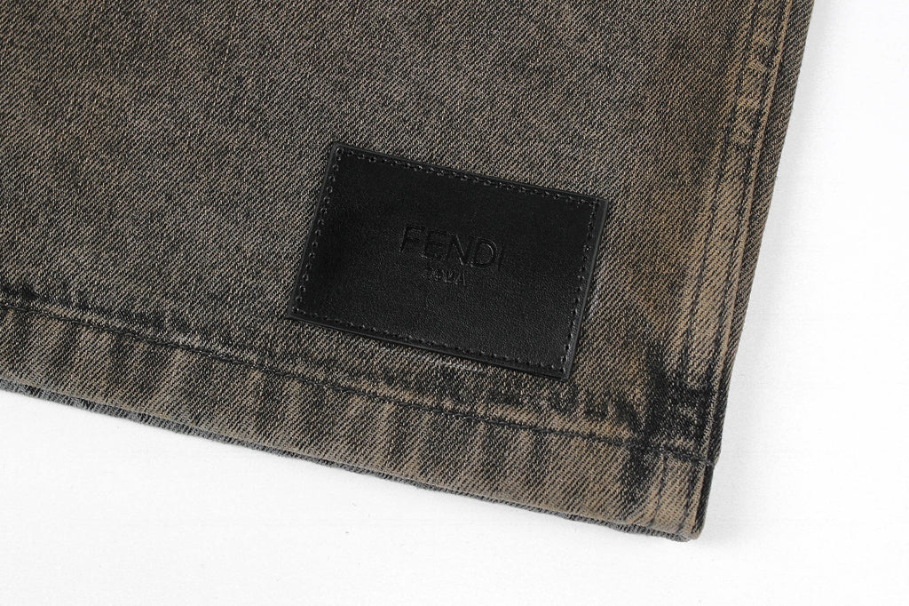 Fendi Lapel Single-Breasted Over-Dyed Denim Jacket