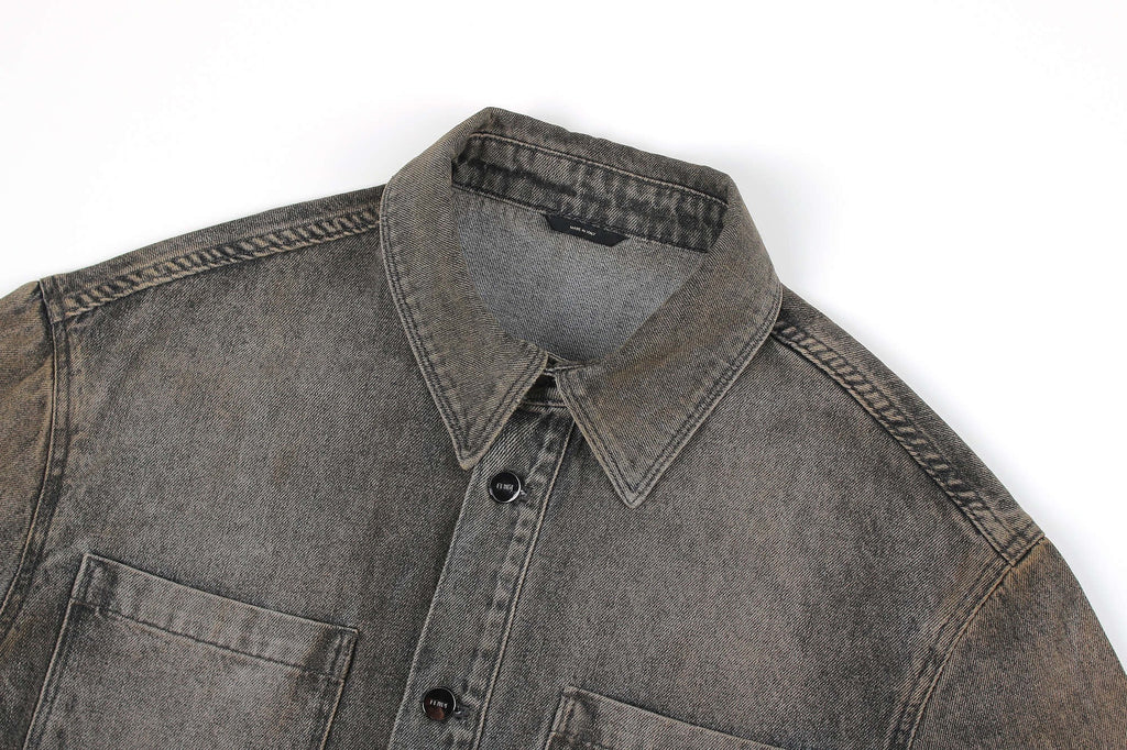 Fendi Lapel Single-Breasted Over-Dyed Denim Jacket