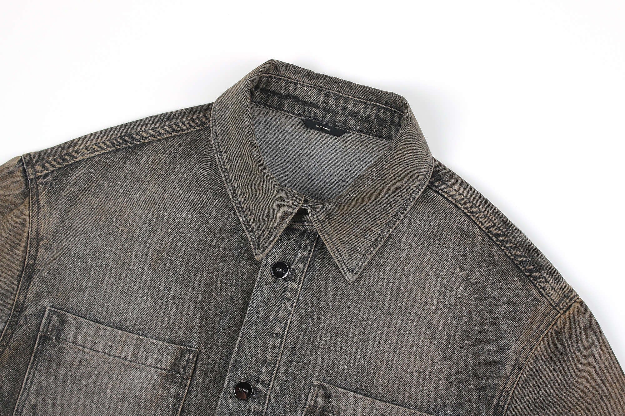 Fendi Lapel Single-Breasted Over-Dyed Denim Jacket
