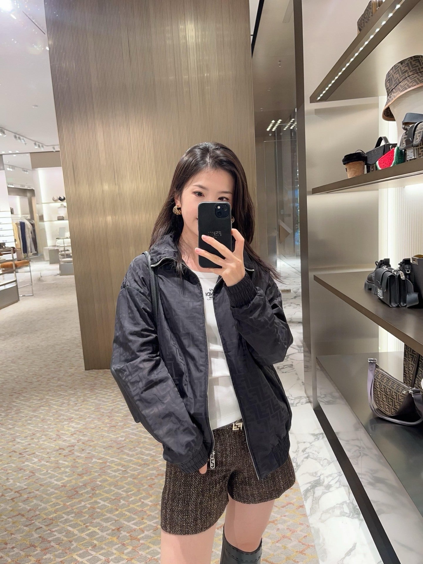 Fendi Stand Collar Nylon Bomber Jacket