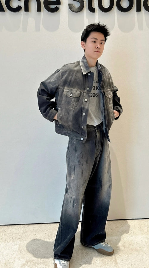 Acne Studios Washed Ink-Splashed Denim Jacket