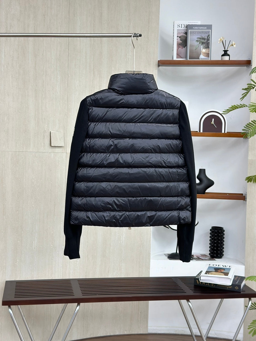 Moncler Knitted Patchwork Stand Collar Down Jacket