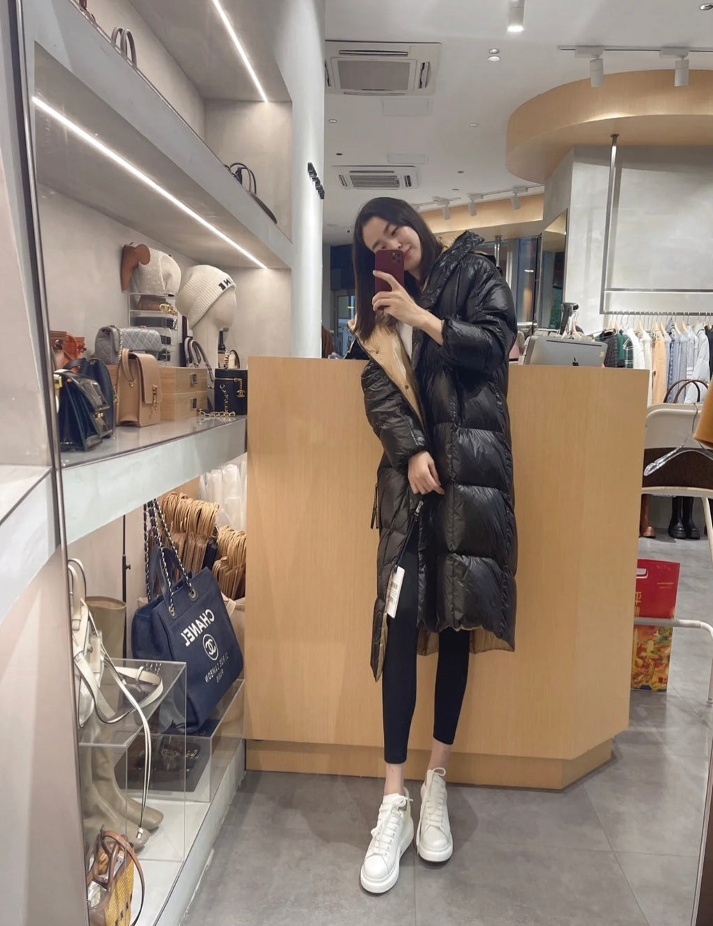 Moncler Color-Blocked Long Down Jacket
