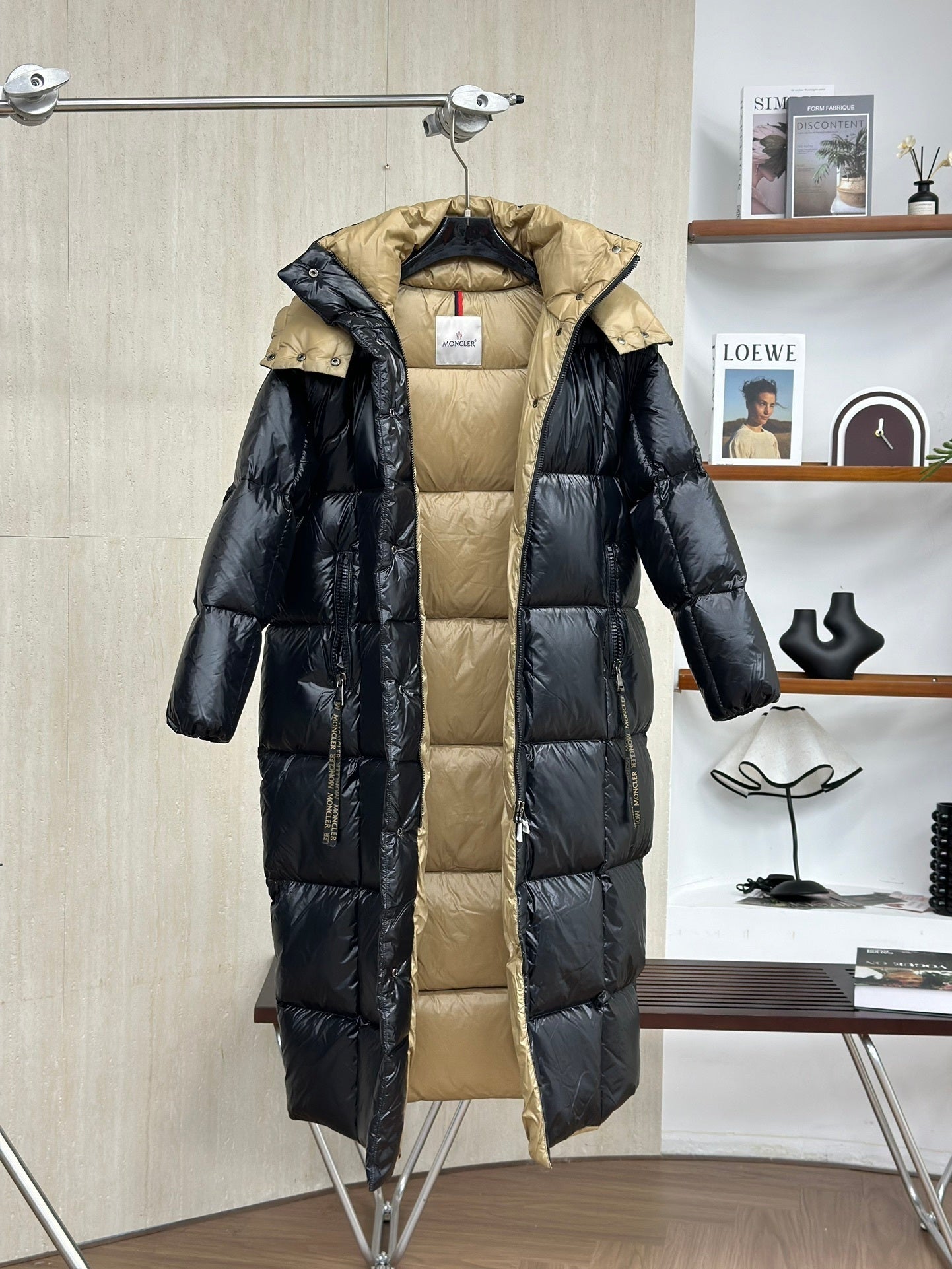 Moncler Color-Blocked Long Down Jacket