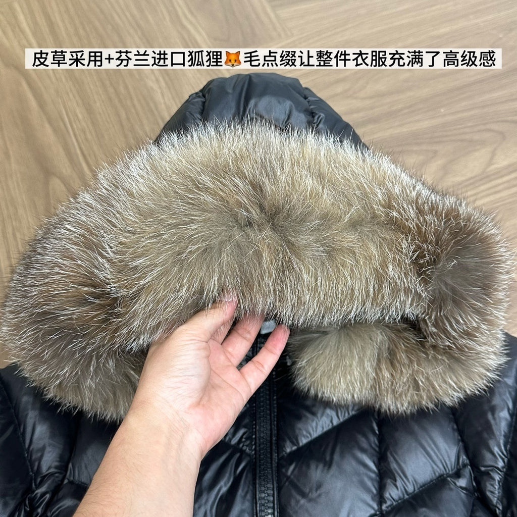 Moncler V-Grid Fur Collar Down Jacket