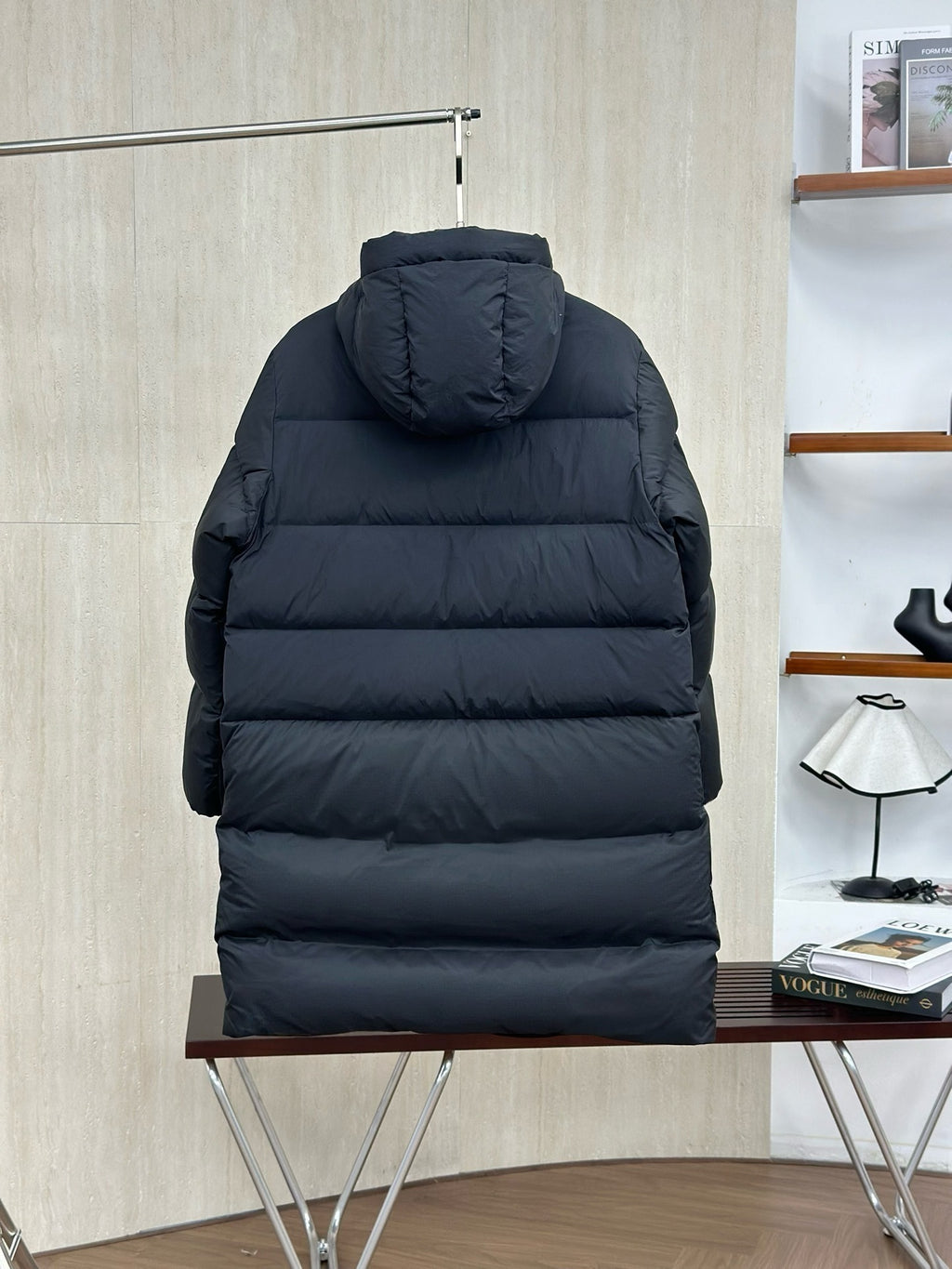 Moncler Midi-Length Down Jacket with Felt Badge
