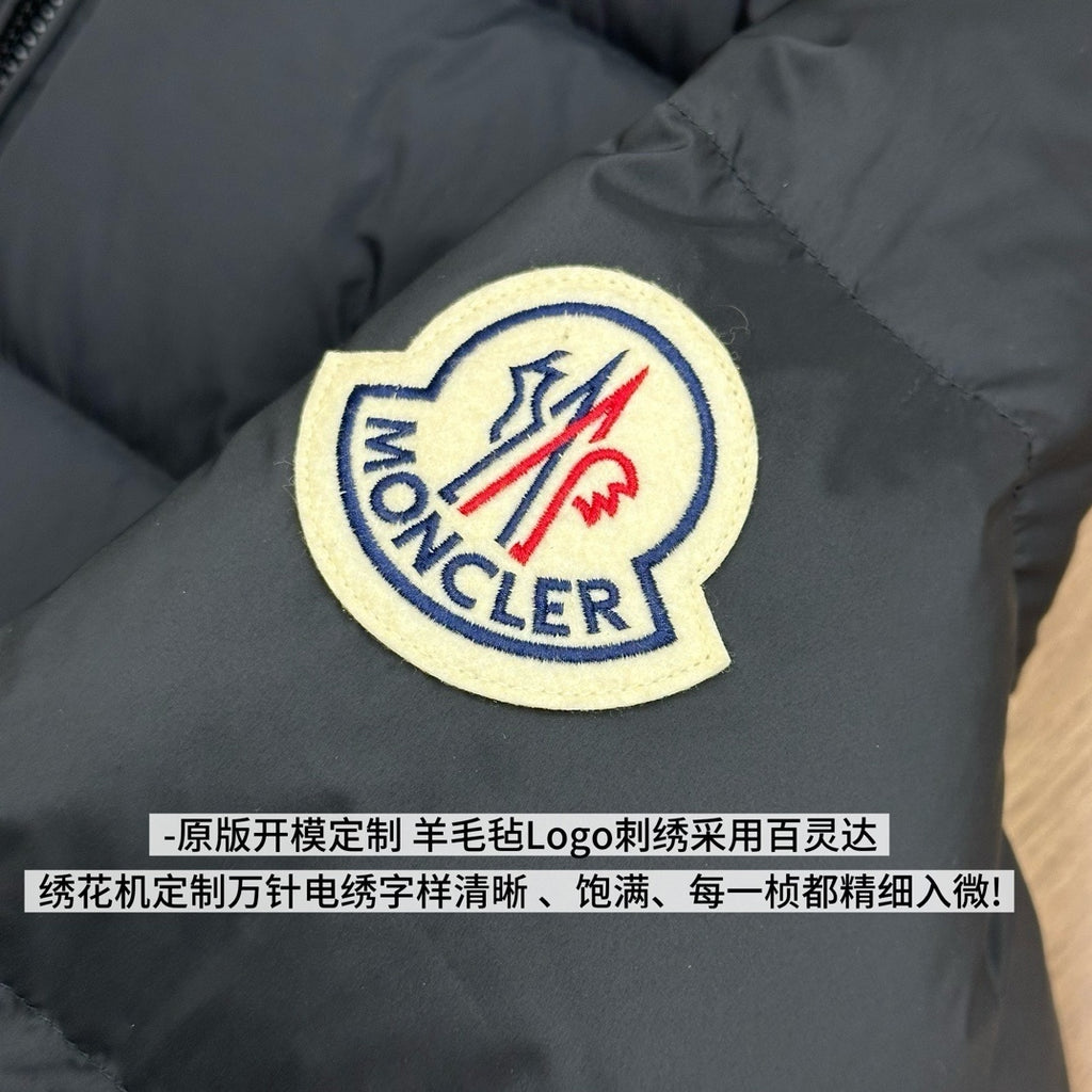 Moncler Midi-Length Down Jacket with Felt Badge