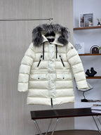 Moncler Silver Fox Fur Collar Long Down Jacket