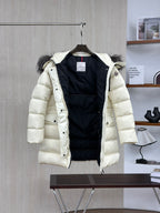 Moncler Silver Fox Fur Collar Long Down Jacket