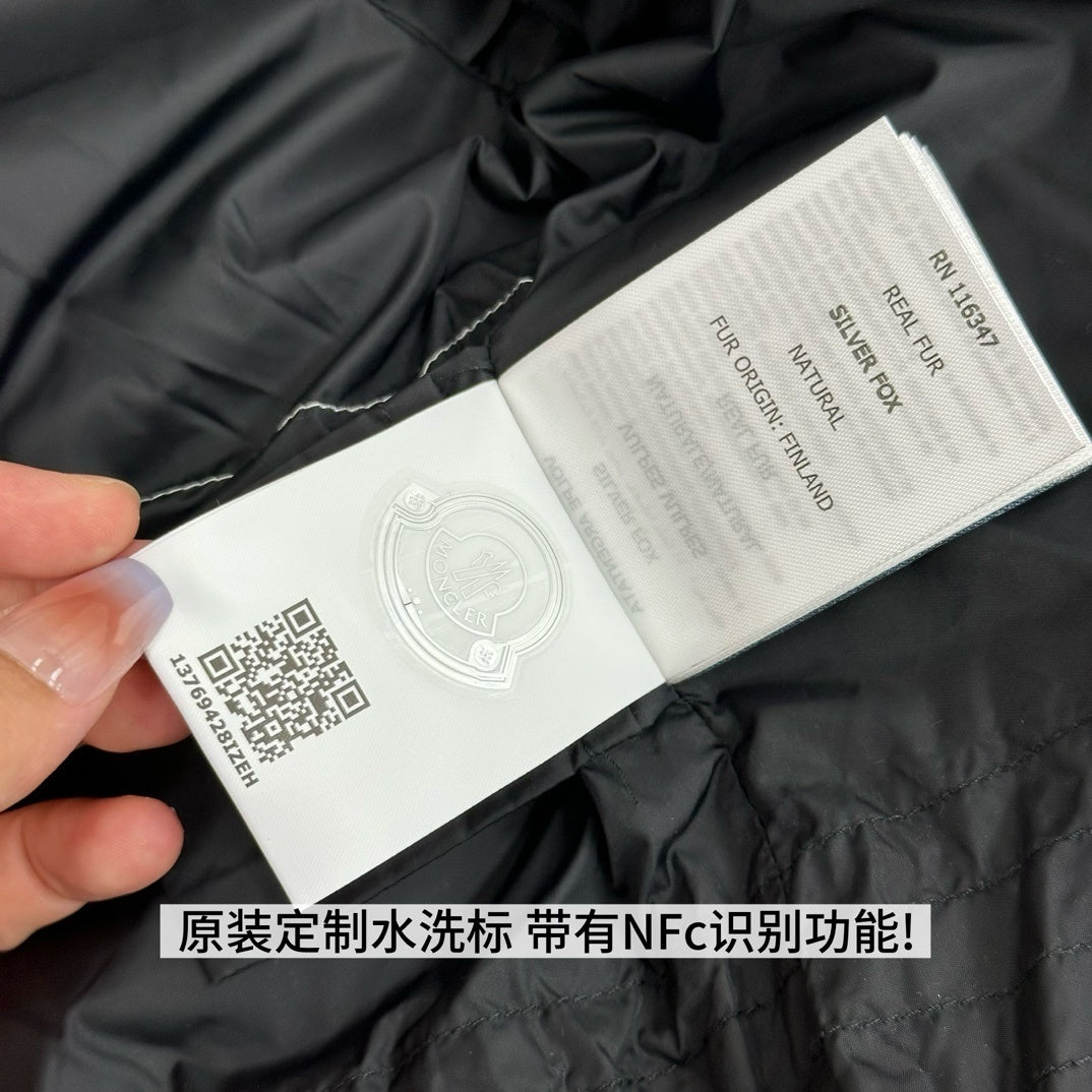 Moncler Silver Fox Fur Collar Long Down Jacket