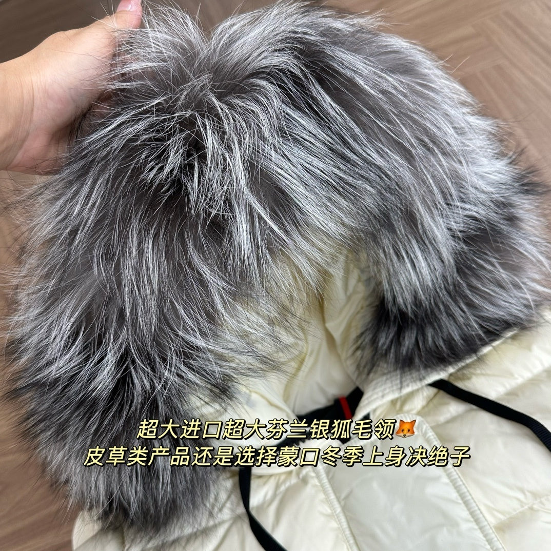 Moncler Silver Fox Fur Collar Long Down Jacket