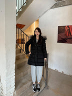 Moncler Silver Fox Fur Collar Long Down Jacket