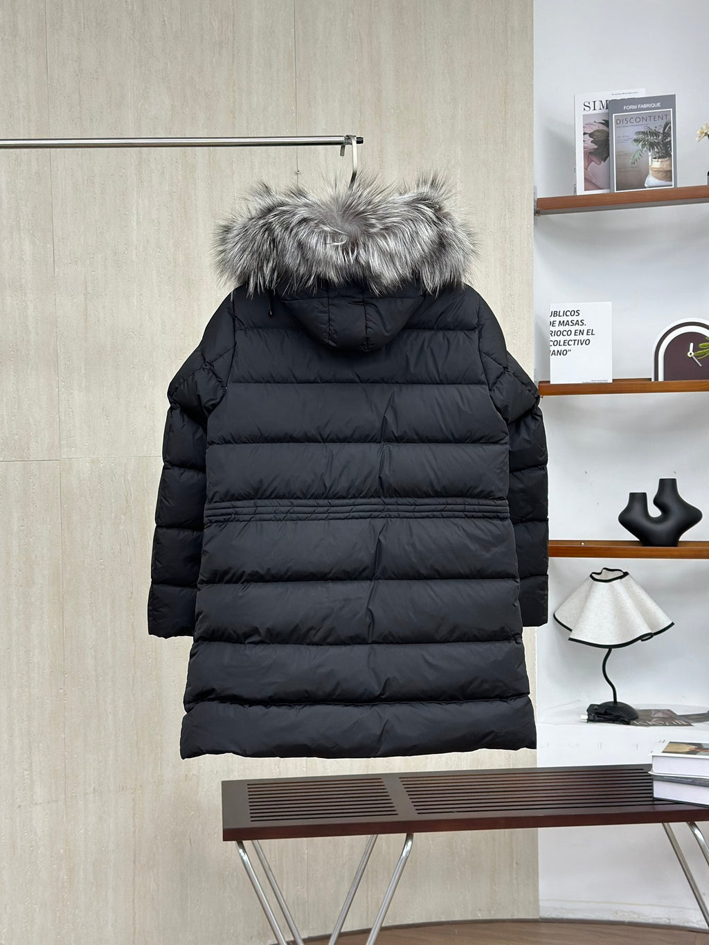 Moncler Silver Fox Fur Collar Long Down Jacket