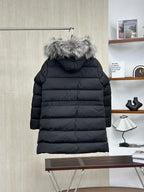 Moncler Silver Fox Fur Collar Long Down Jacket