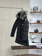 Moncler Silver Fox Fur Collar Long Down Jacket