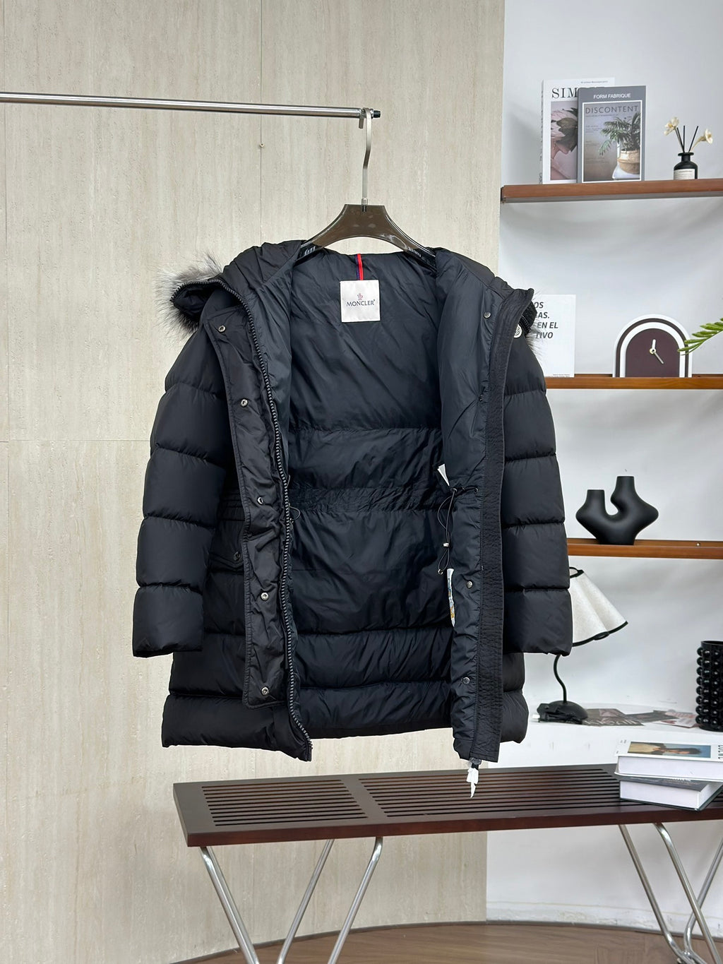 Moncler Silver Fox Fur Collar Long Down Jacket