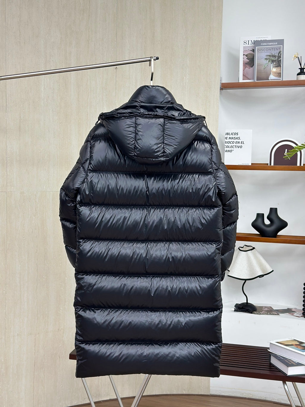 Moncler Maya Long Down Jacket with Arm Logo