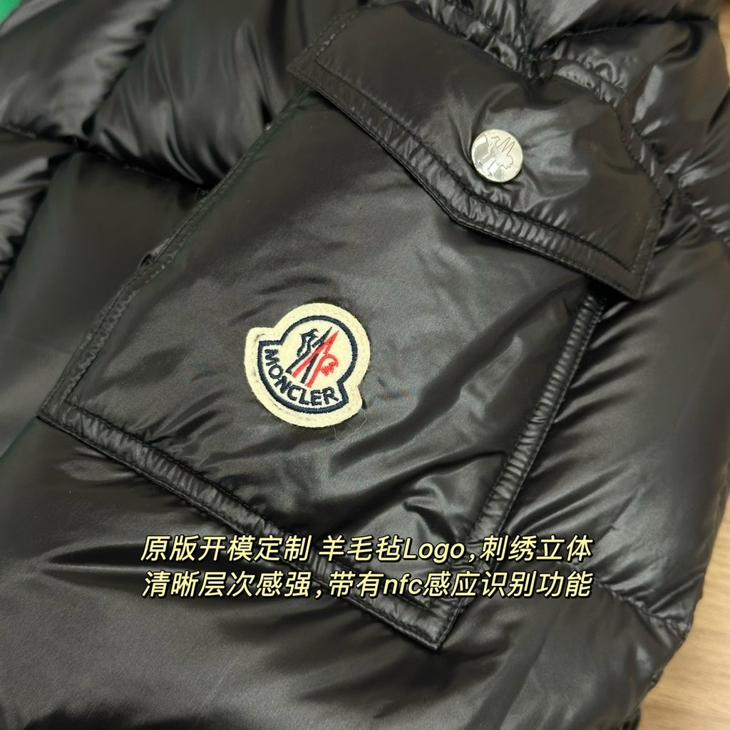 Moncler Maya Long Down Jacket with Arm Logo